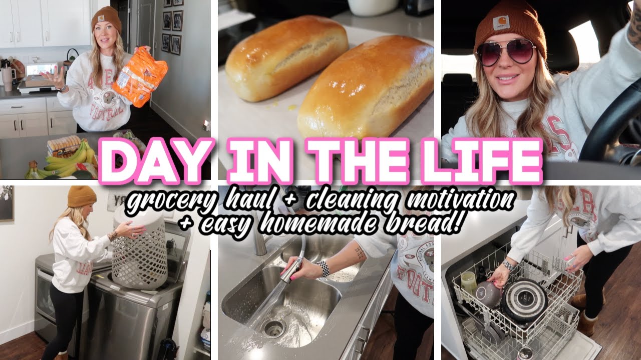 DAY IN THE LIFE VLOG // EASY homemade bread , grocery haul & cleaning motivation!