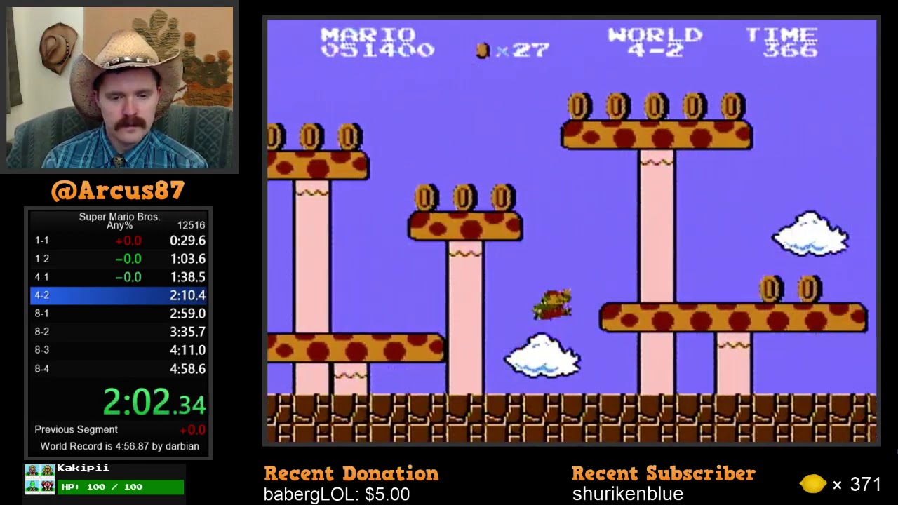 Скоростное прохождение Super Mario Bros. NES за 4:58.342 от Arcus