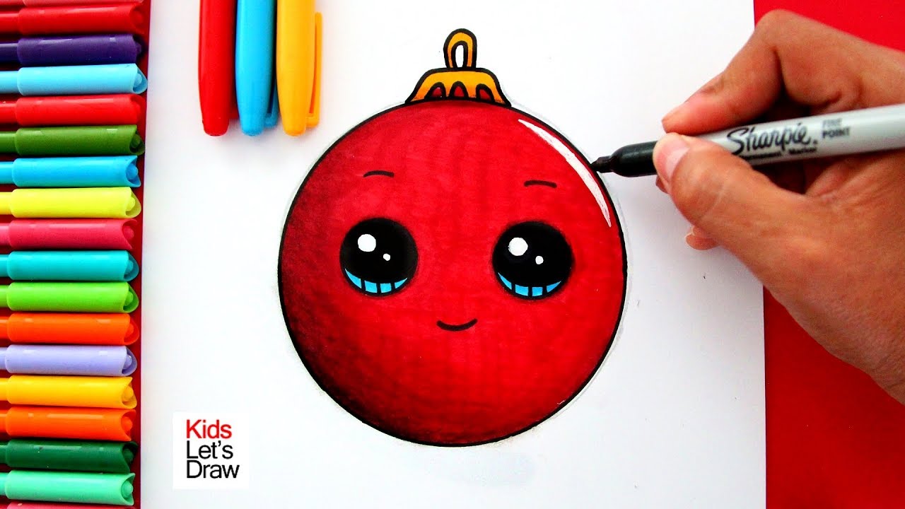 Aprende a dibujar una BOLA DE NAVIDAD Kawaii fácil | How to draw a Cute Christmas Ornament