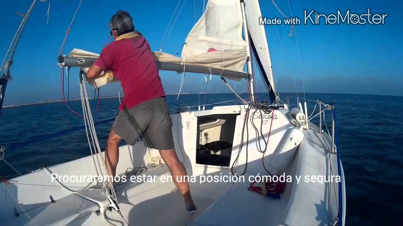 Arriado de la mayor con el barco al pairo