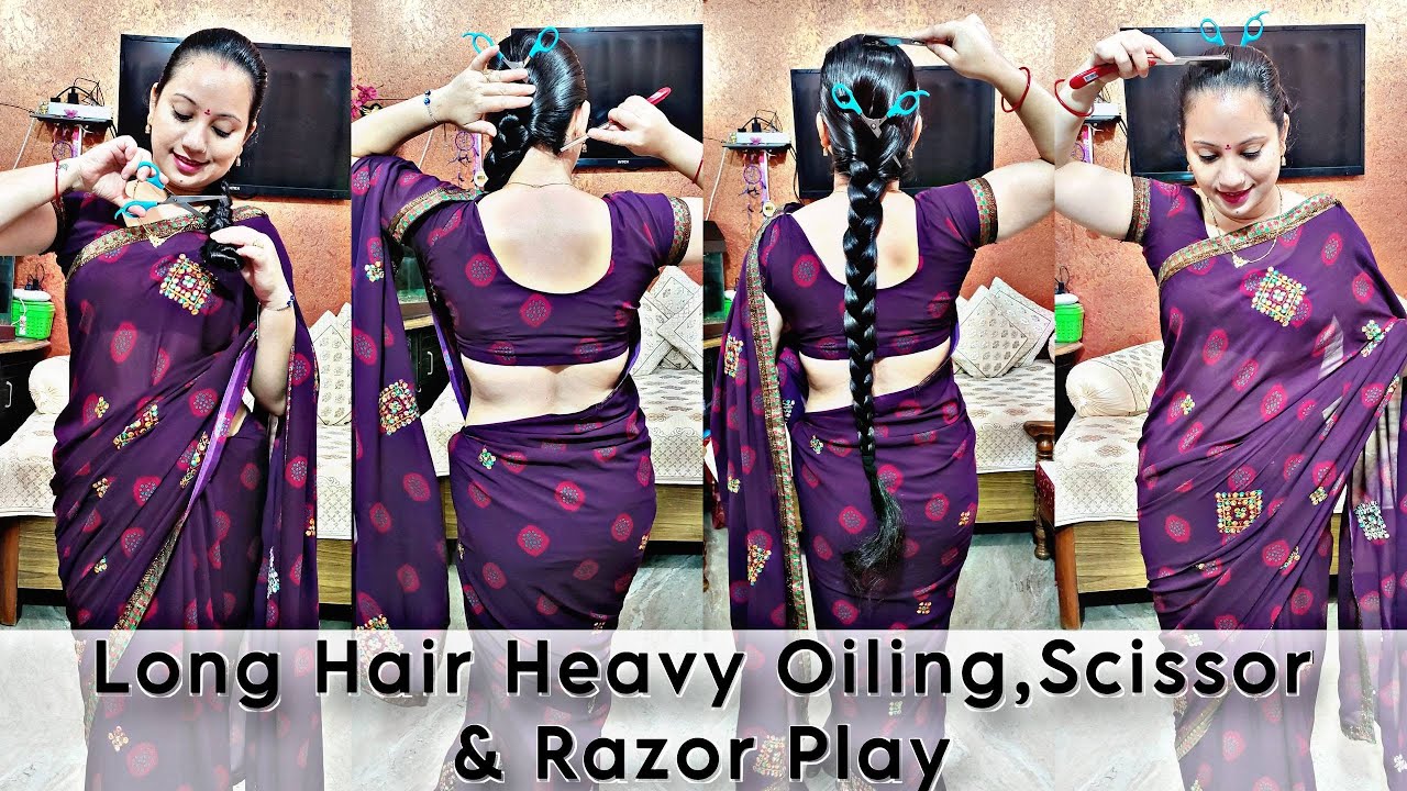  Intense Sleek Hair Fantasy: Heavy Oiling, Scissor Temptation & Razor Tease on Bun and Braid 🔥