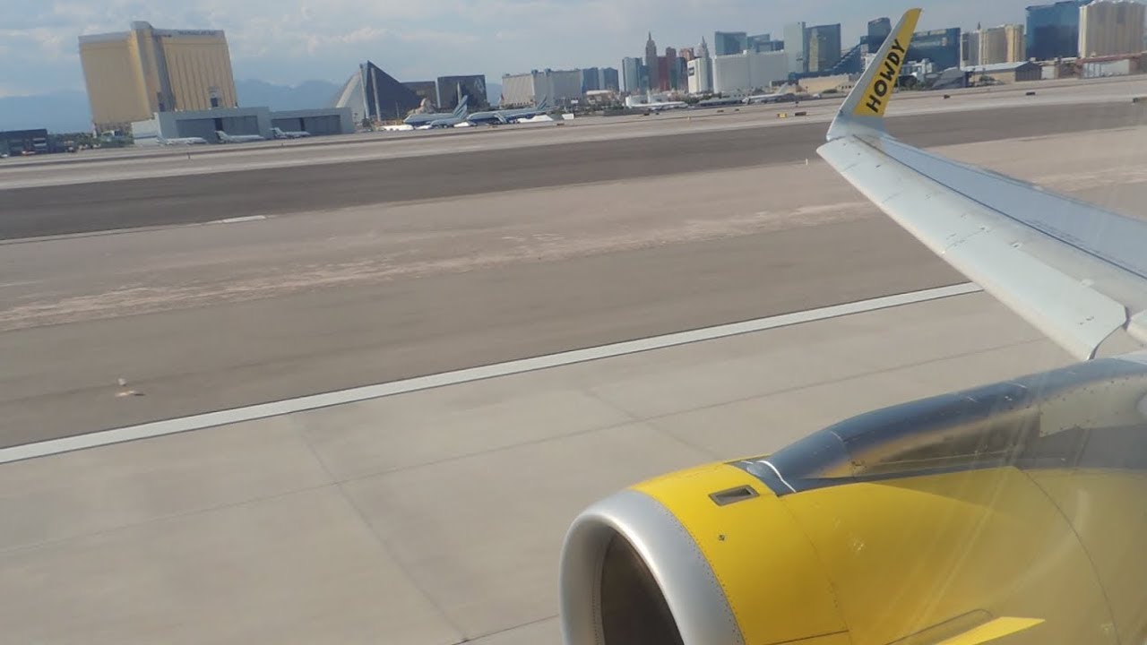 Spirit Airlines Airbus A320-232 [N641NK] pushback, taxi, and takeoff along the strip from LAS