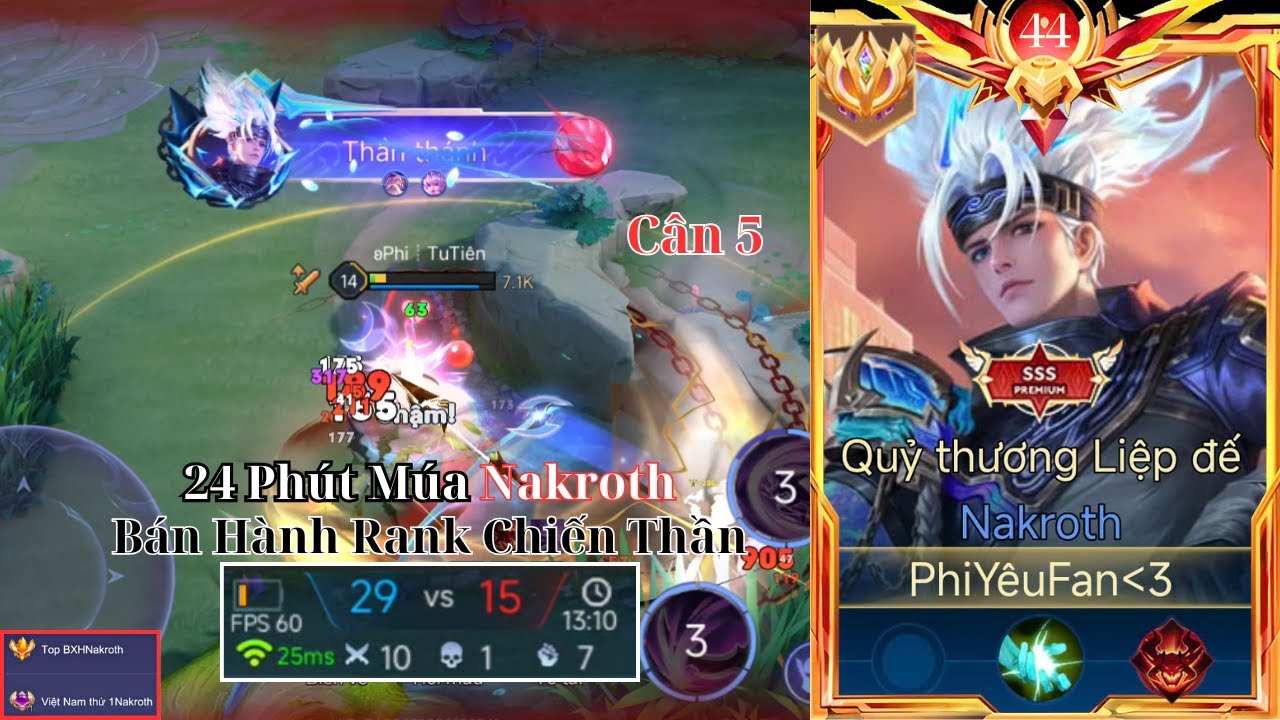 Top 1 Nakroth - 24 Ph&uacute;t M&uacute;a Nakroth Lả Lướt C&acirc;n 5 1 Quẹt 1 KiLL Hủy Diệt Rank Chiến Thần