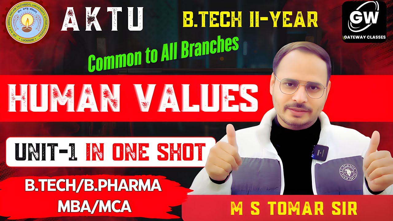 ONE SHOT I UNIT-1 I HUMAN VALUES I by M S Tomar Sir I Gateway Classes I AKTU