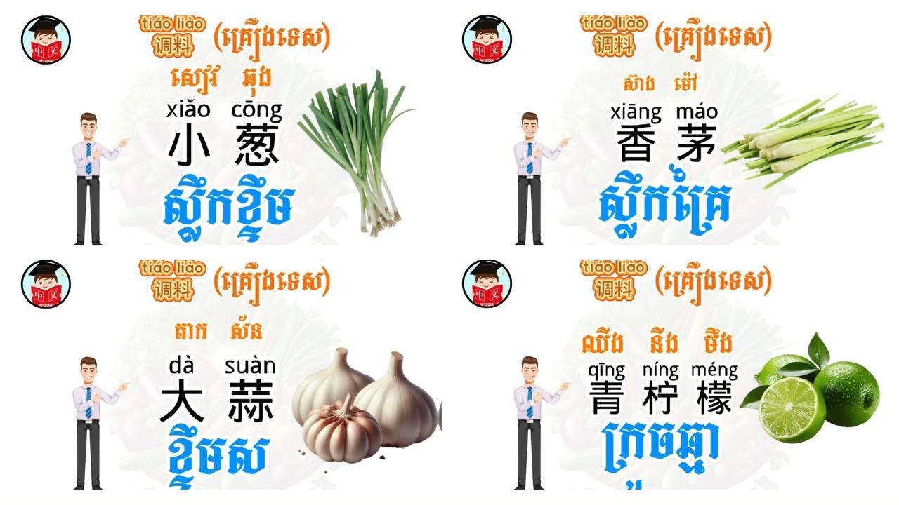 មេរៀនអំពីគ្រឿងទេសជាភាសាចិន  🥗🌿(调料“គ្រឿងទេស” )| 学生词📗📘✍️