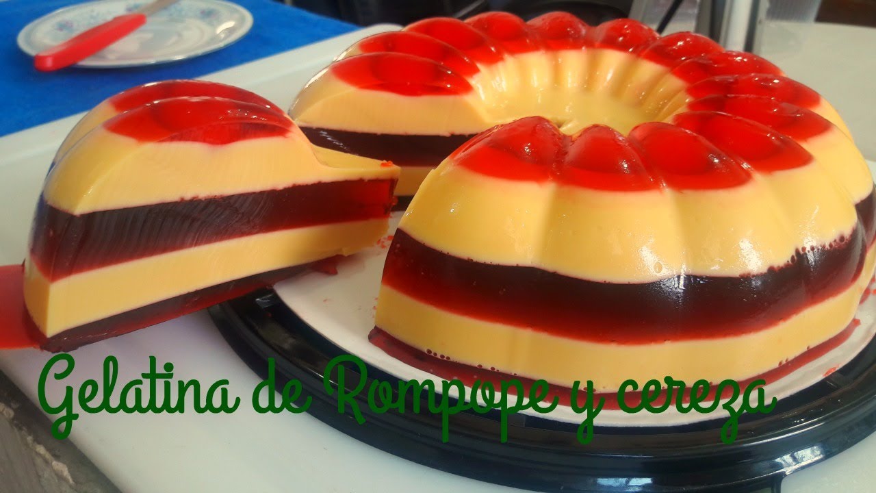 POSTRE  DE 3 LECHES Y ROMPOPE/GELATINA DE ROMPOPE Y CEREZA