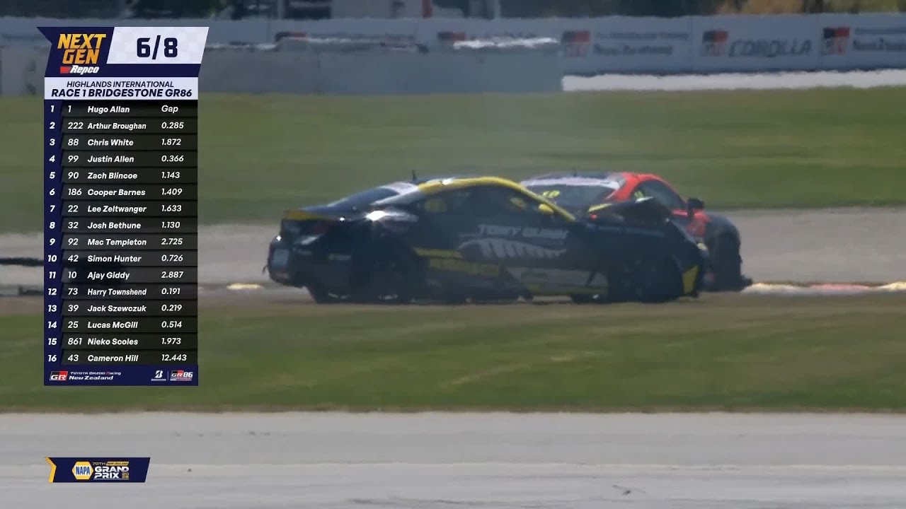 Race 1 Ajay Giddy / Lucas McGill Crash - Bridgestone Toyota GR86 - New Zealand Grand Prix