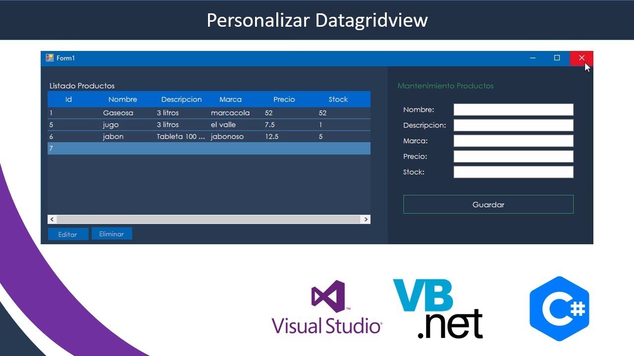 Personalizar DataGridView - VS, C#, VB (Cambiar color y tamaño de cabecera, columna, filas, celdas)