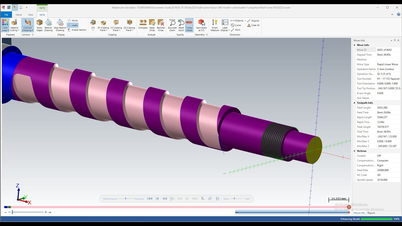Mastercam Turn-Mill: Screw Feeder (Auger) Programming! C-Axis Helical Contour, Masterclass! 🚀 #CNC 