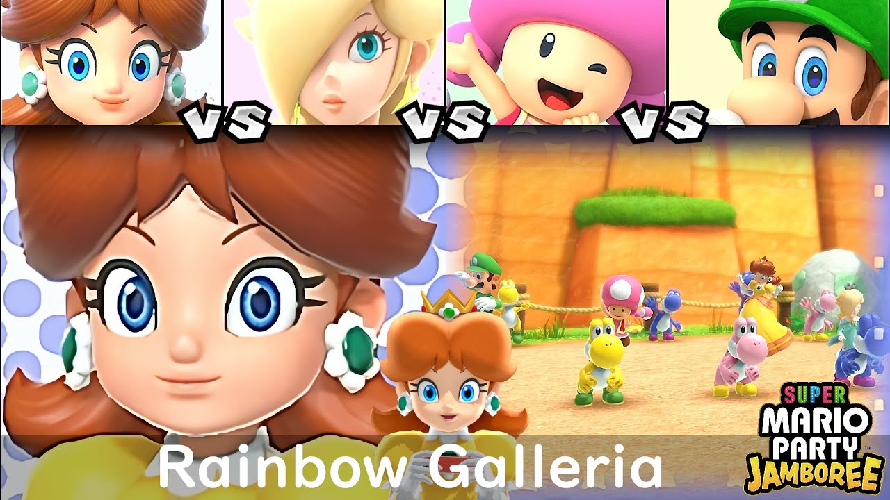 Super Mario Party Jamboree Daisy vs Rosalina vs Toadette vs Luigi in Rainbow Galleria