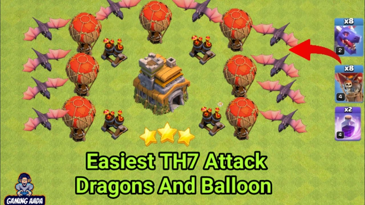 Easiest TH7 Attack Strategy in 2023 (Clash of Clans) | 3 Star With Dragon  Balloon And Rage on TH7