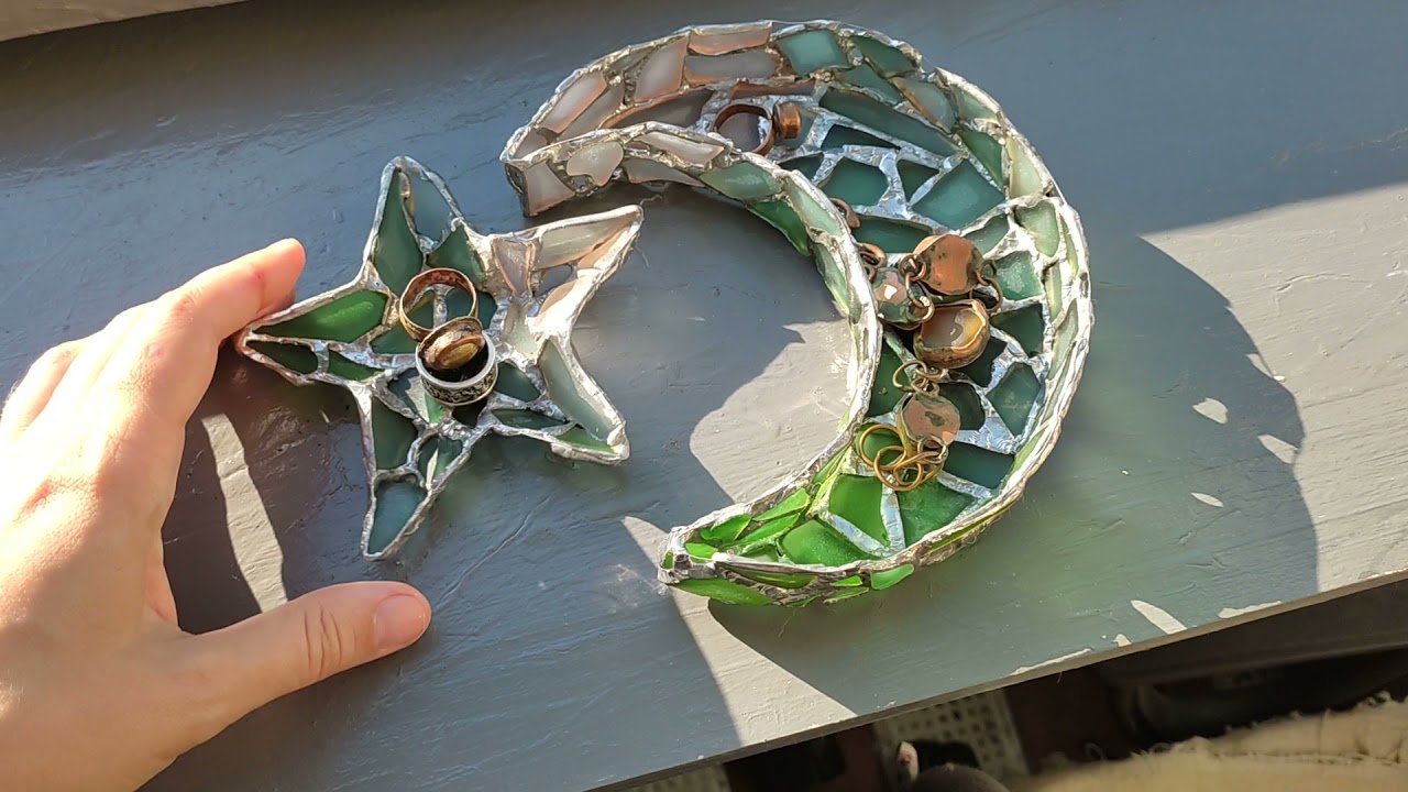 Seaglass moon and star jewelry dish