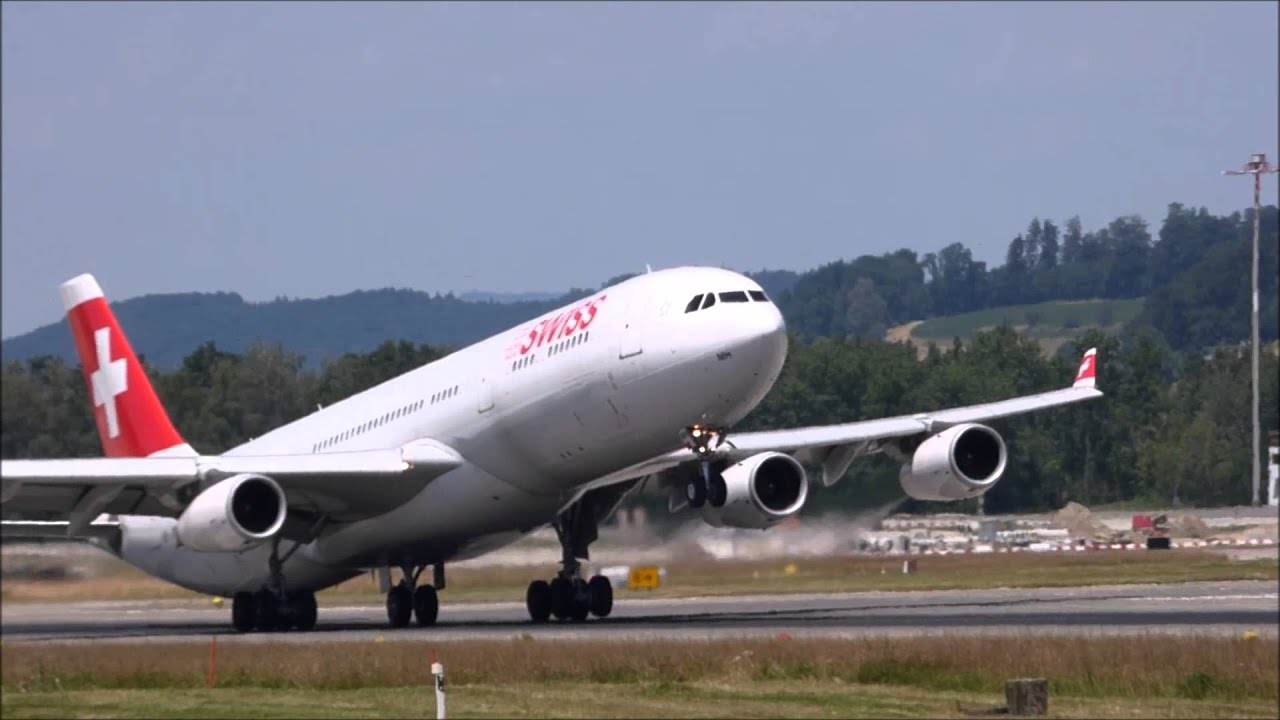 [FullHD] NEAR TAIL STRIKE!!! Swiss A340-300 at Zurich Kloten Airport