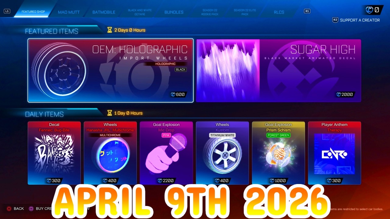 Ежедневное сообщение №495 магазина предметов Rocket League (9 апреля 2026 г.)