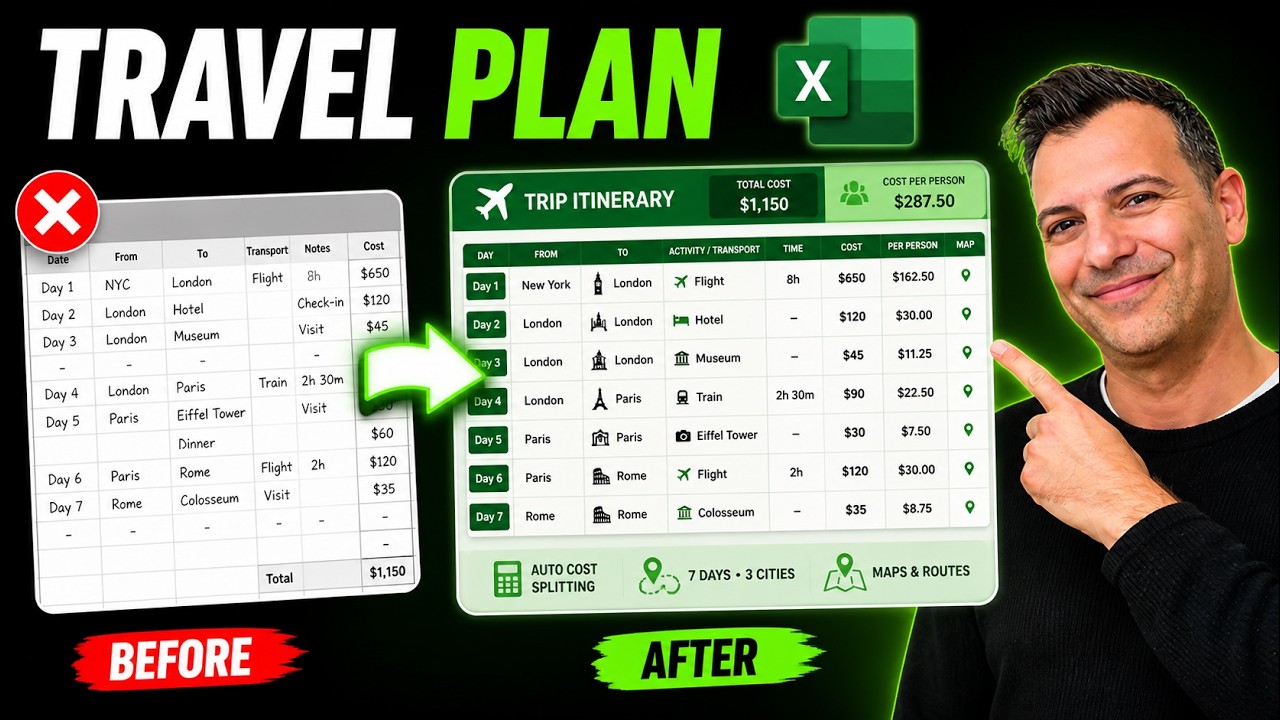 Создание маршрута путешествия в Excel