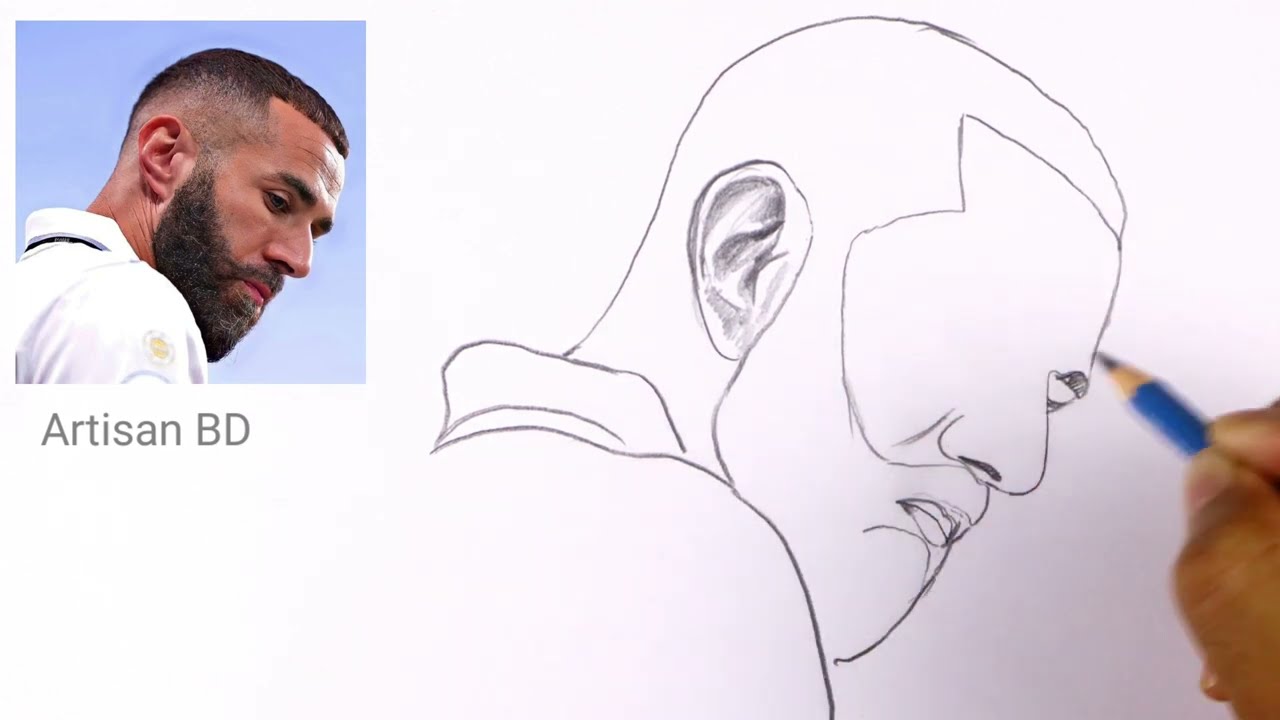 How to draw Realistic Face Karim Benzema | Easy Drawing Benzema From Real Madrid #karimbenzema