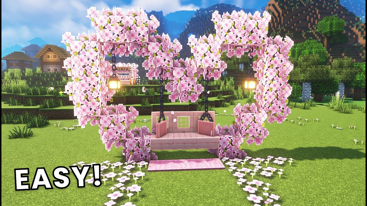 Minecraft I How to Build a Heart Swing I Cherry Blossom