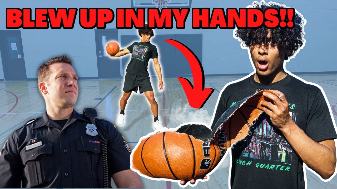 Exploding Basketball prank!!! (in front of a cop)