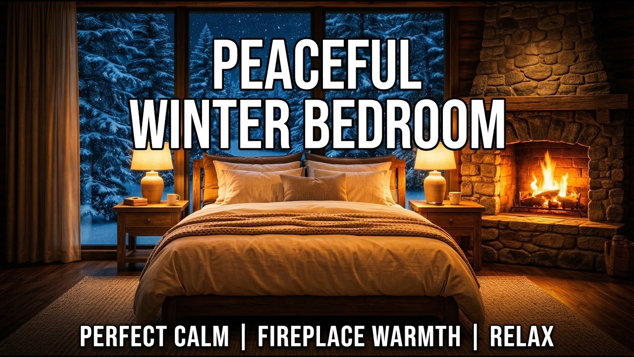 Peaceful Winter Bedroom for Sleeping 😴 | Winter and Fireplace Ambience (No Music)