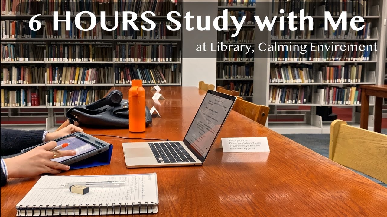 6 HOURS Study with me| POMODORO 60/10| Study at the Library| Background noise|| Mindful Studying
