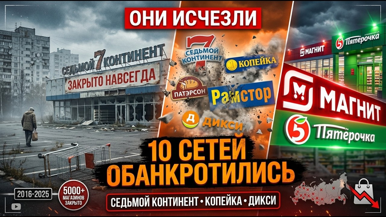 10 Крупных Продуктовых Сетей России Которые РАЗОРИЛИСЬ (Седьмой Континент, Копейка...)