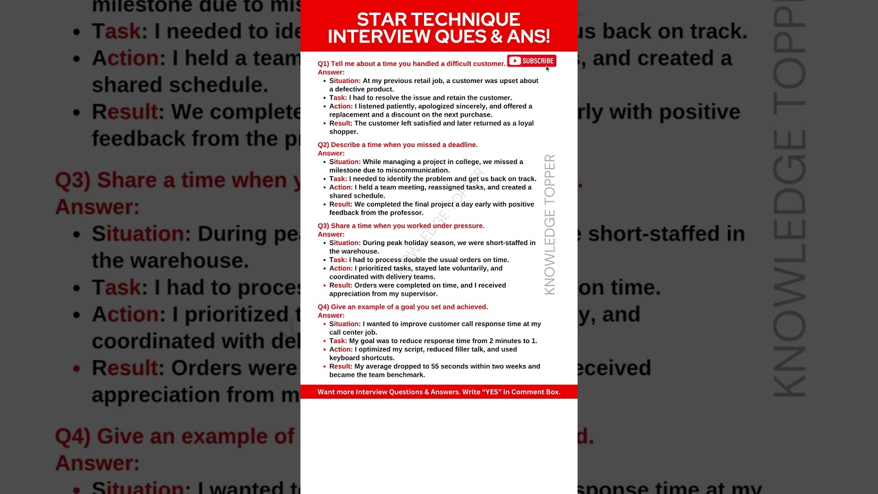 Star Interview Questions and Answers | Star Technique Interview