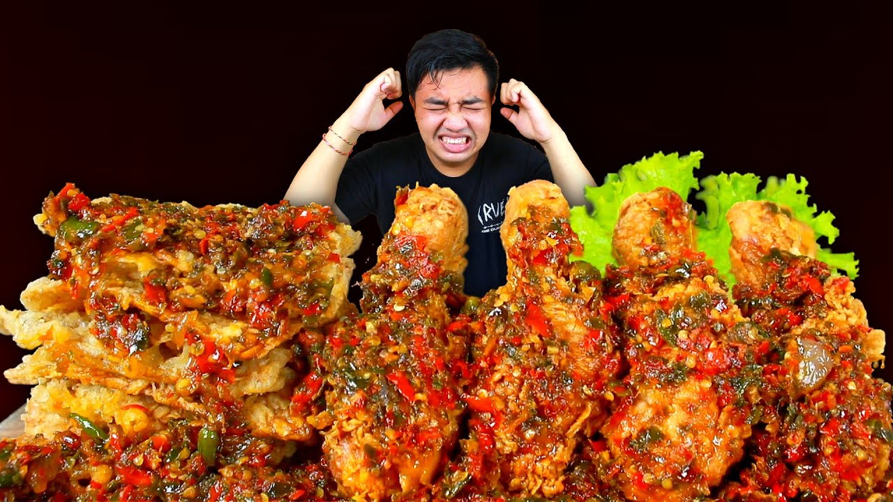 MUKBANG AYAM CRISPY CHILI PADI + TEMPE CRISPY TUMPAH SAMBEL PEDAS PAKAI NASI HANGAT