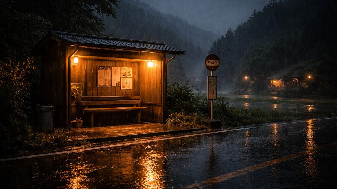 Quiet Rain at a Japanese Bus Stop | Deep Sleep Sounds | 1 Hour