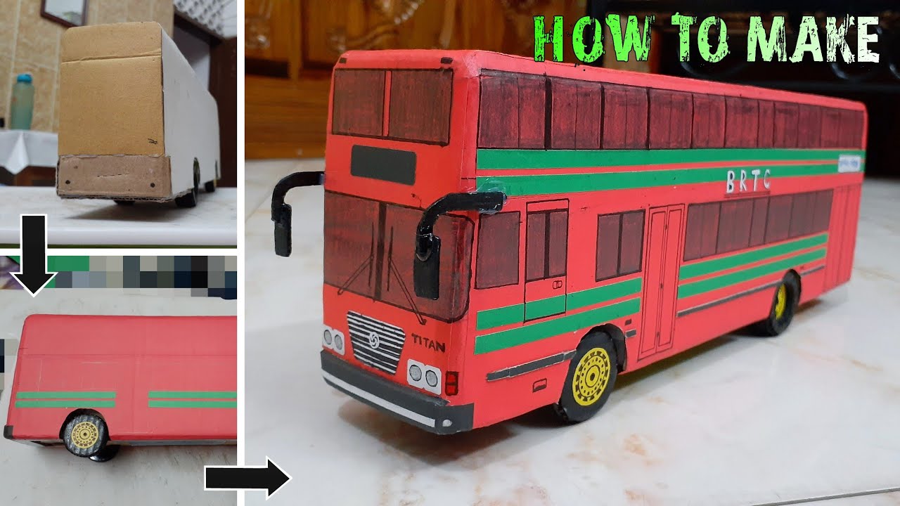 How to make BRTC double decker bus from Cardboard | Fan request - 9 | BRTC বাস বানান খুব সহজেই