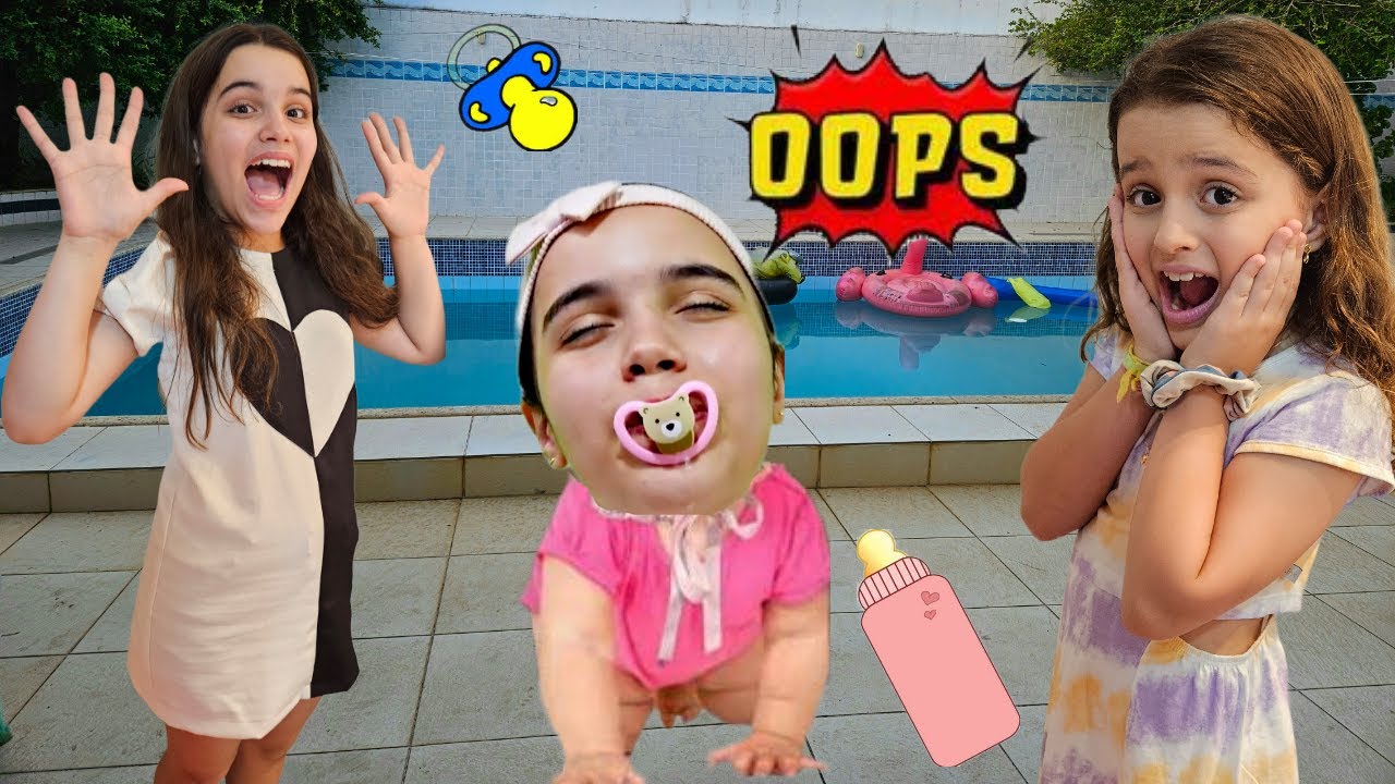 Marina e Elisa em uma História Engraçada de uma nova irmã bebê