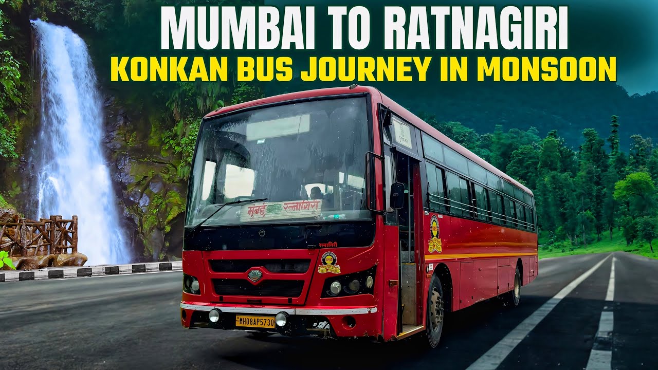 MUMBAI to RATNAGIRI in MSRTC Lalpari | Scenic Bus Journey in Monsoon | खूबसूरत कोंकण रूट