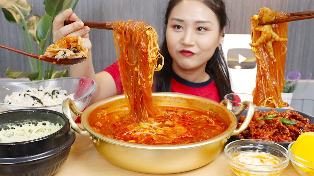 MUKBANG) 무뼈 국물닭발 +당면추가 무뼈닭발 계란찜 날치알비빔밥 먹방😋 님들 이거 기다린거 알아여 CHICKEN FEET ASMR EATING