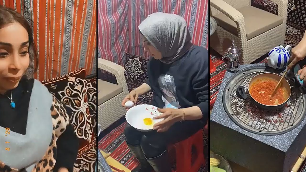 ابرار الكويتية وعمتها حوراء يطبخون على الفحم في خيمة امها 😆