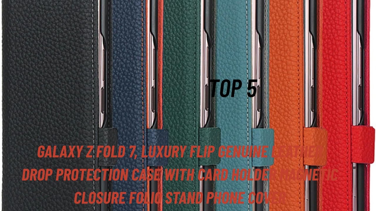 Galaxy Z Fold 7 Luxury Flip Genuine Leather Drop Protection Case with Card Holder Magnetic Closure