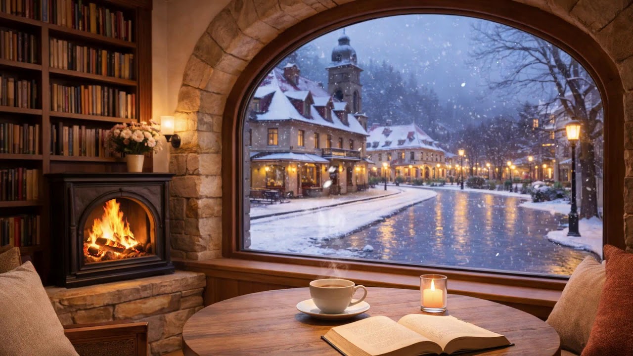 Snowy Evening Reflections  Cozy Hearthlight for Deep Work and Study