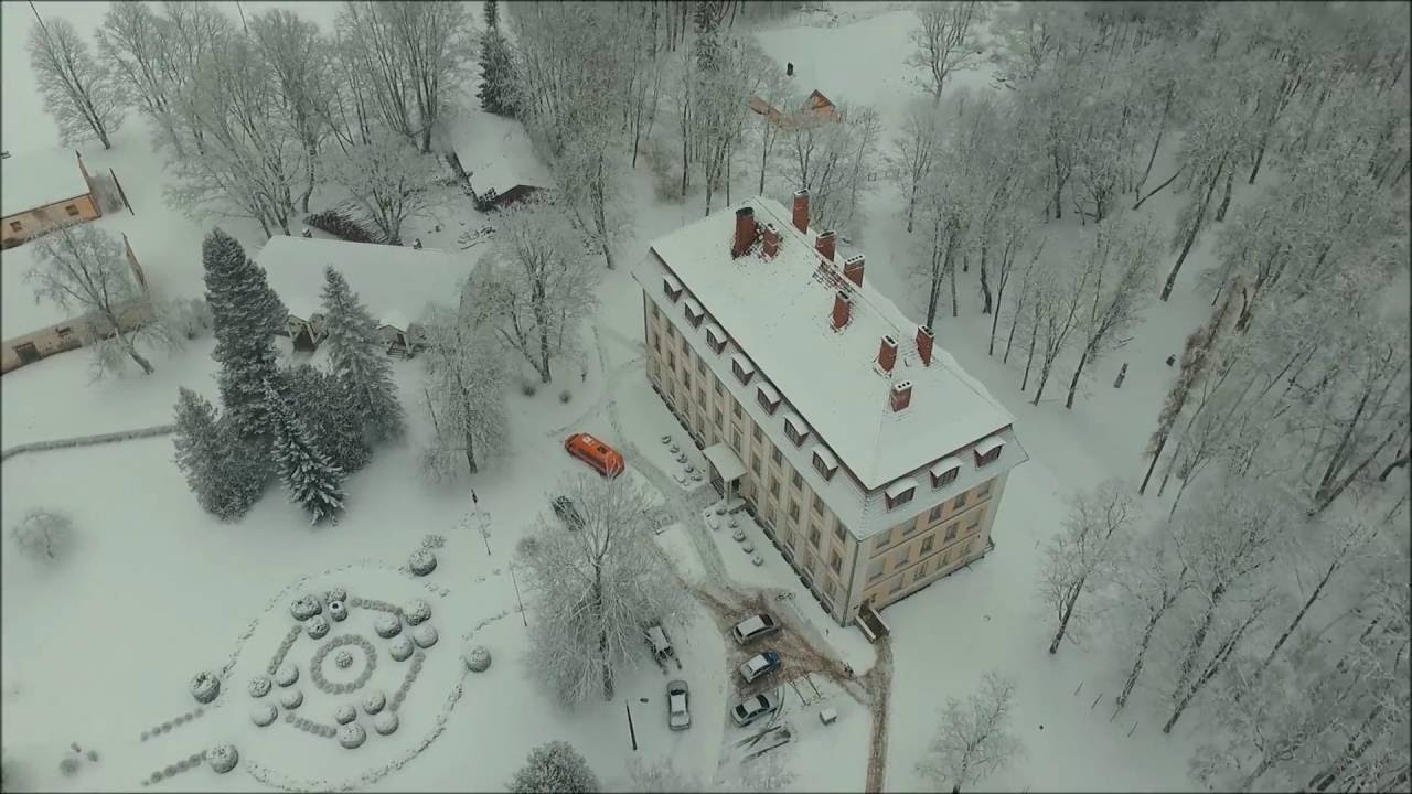 Mazsalaca manor from the bird view. Winter.