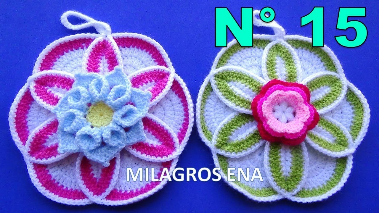 Manualidades tejidas Milagros Ena N° 15: FLOR A CROCHET para adorno de cocina o agarraderas de ollas