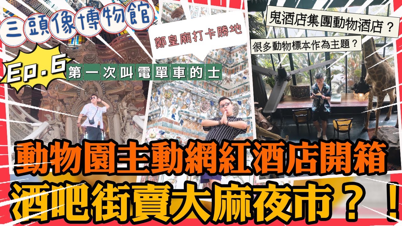 酒吧街賣大麻夜市？！動物園主動網紅酒店開箱$600￼有交易、在曼谷第一次體驗電單車服務🔥嚇死人￼有驚無險，鄭皇廟打卡勝地，性價比很高的massage，三頭像博物館￼，EP.6