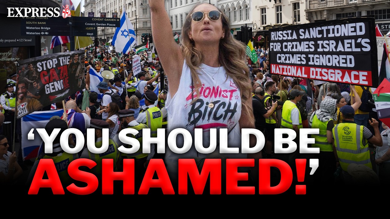 Counter-demonstrators CLASH with huge Gaza march in central London