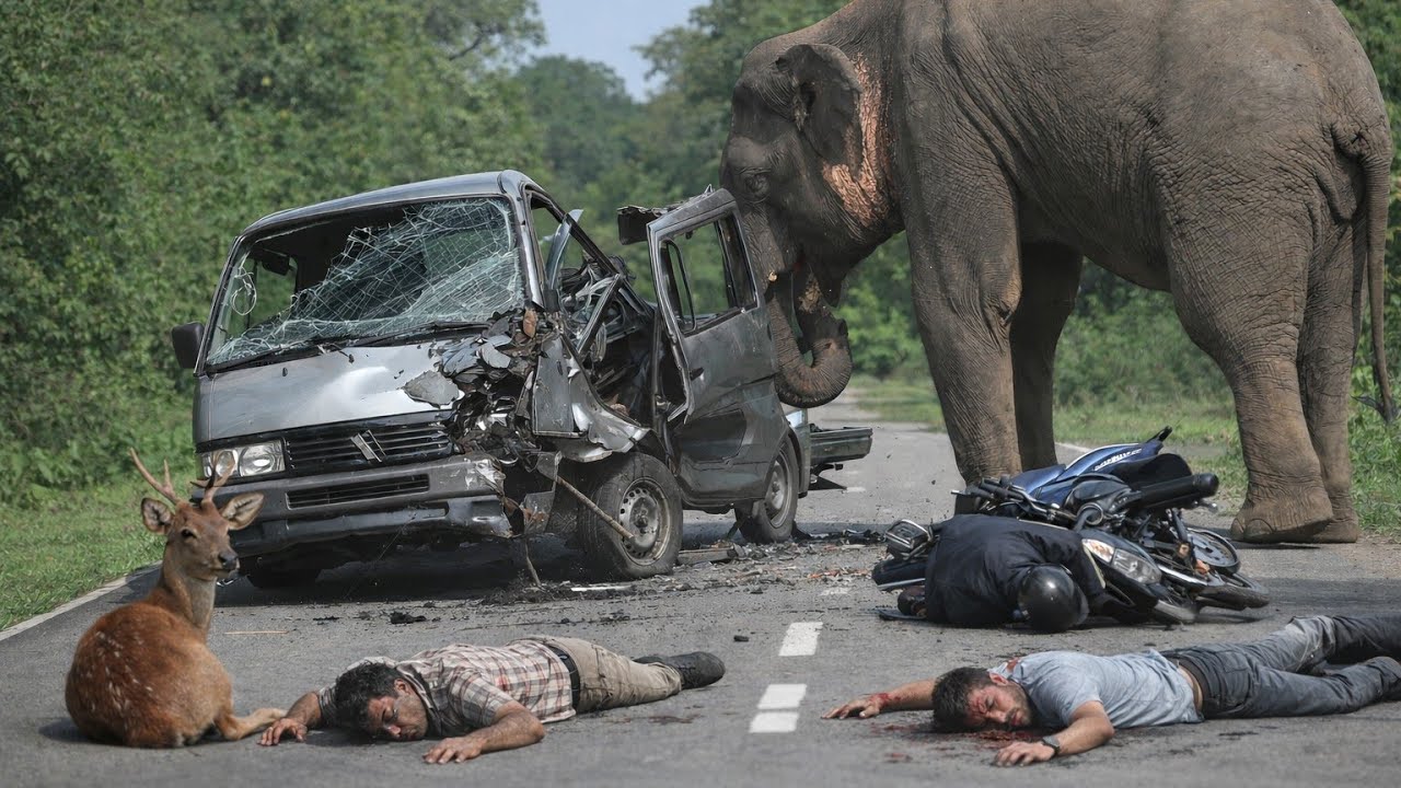 Wild Elephant Smashes Van on Sri Lankan Road | Shocking Wildlife Encounter.