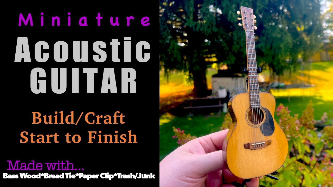Miniature Doll House Size Acoustic Guitar Made with Paperclips, Bread ties, Trash, ETC... Bass Wood