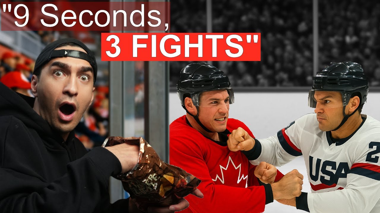 Rugby Fan SHOCKED by 3 Fights in 9 Seconds| USA vs Canada Ice Hockey
