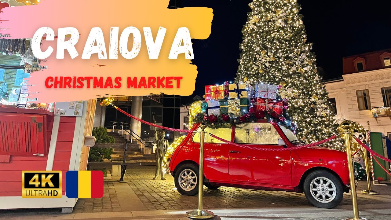 Крайова, Румыния - Рождественская ярмарка 🎄 Пешеходная экскурсия 🎅🌟 [4K] (декабрь 2021 г.)