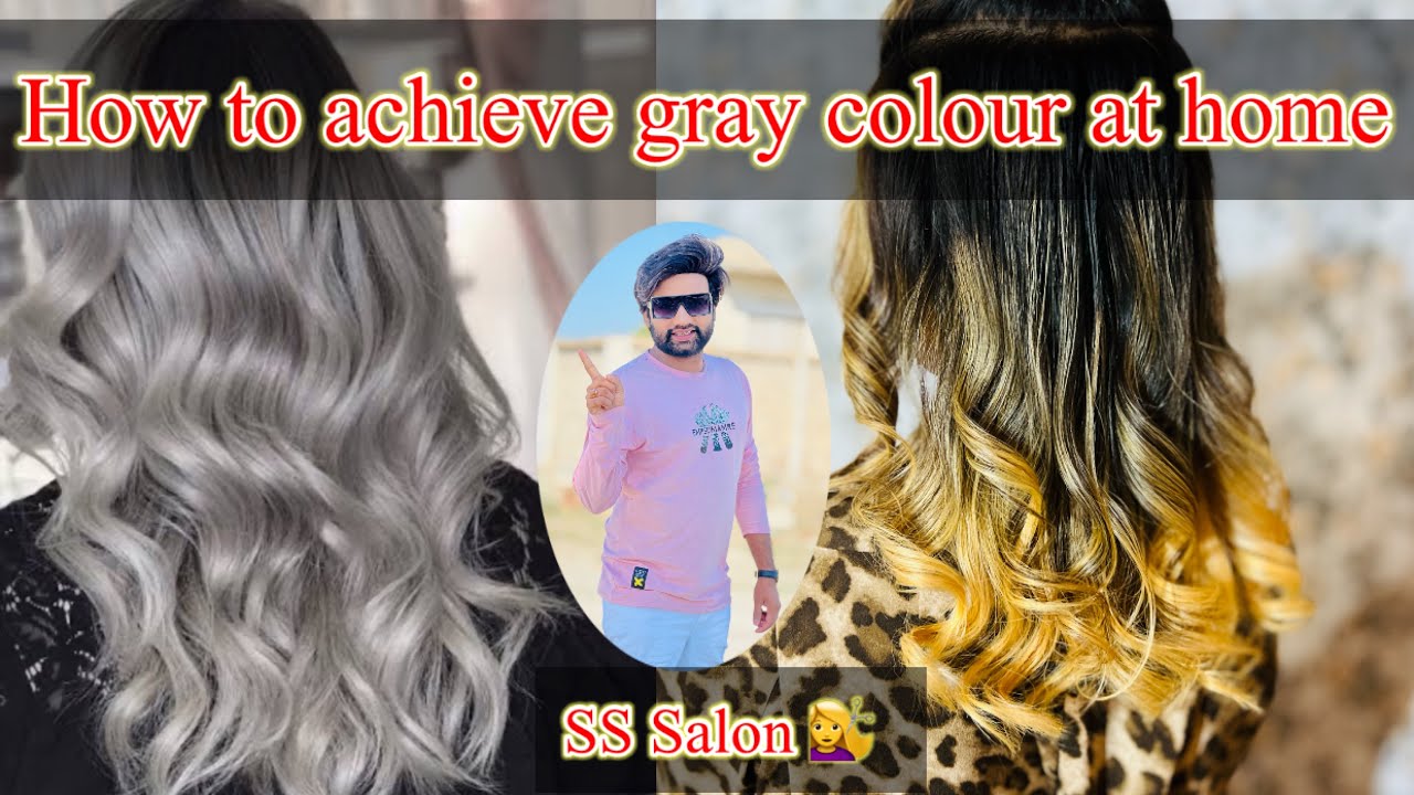 Smoky gray hair colour / Ash grey hair colour highlights on black hair at home.