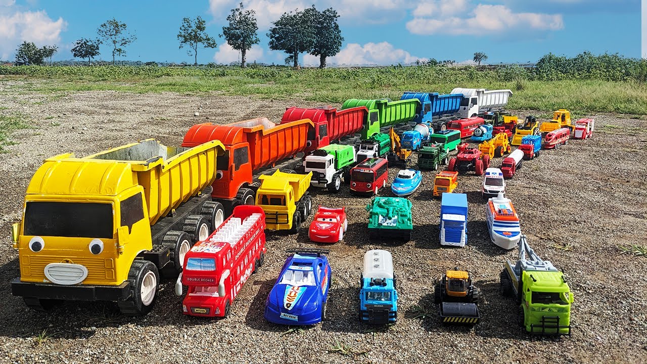 🚜 KEREN!! Truk Oleng Panjang Bongkar Mainan Mobil Mobilan Loader Mobil Tayo Truk Mixer Excavator 🚛
