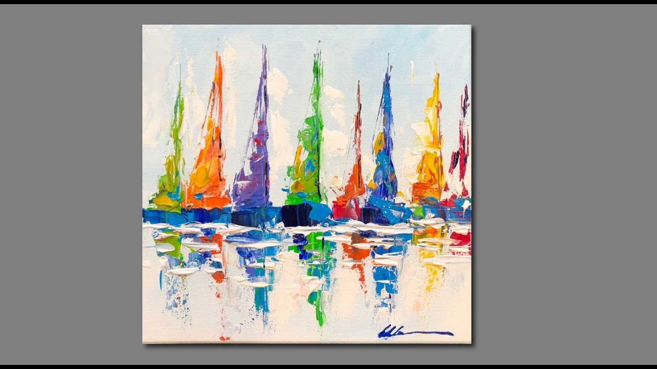 Acrylic Painting- Palette knife painting sailboats In under 15 minutes!