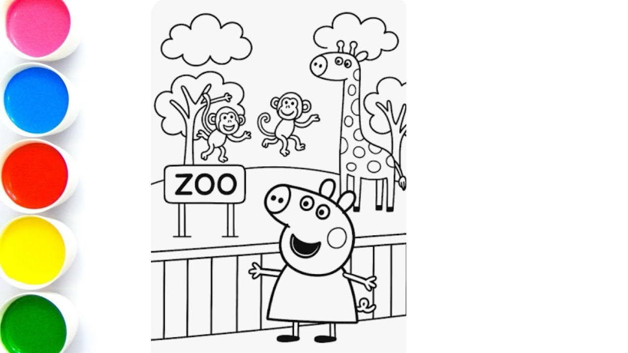 Peppa Pig in Zoo.Colouring and Painting,For Kids and Toddlers.Galaxy art.Chid art 