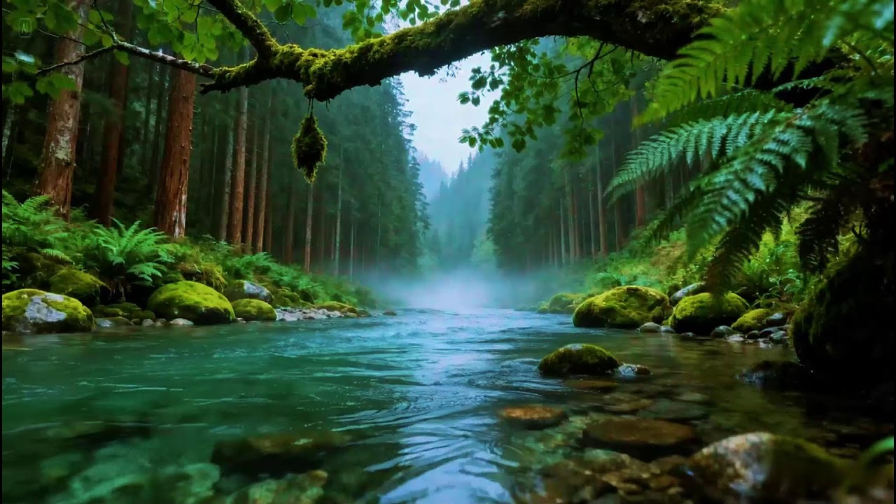 Calming Forest Ambience River Flowing Birds Chirping in Hidden Forest Ambience for Rest, Medicine