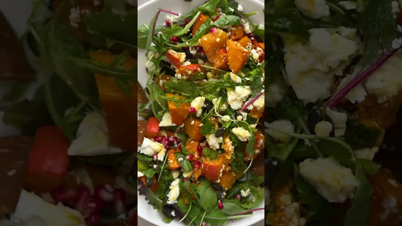 Herbstlicher K&uuml;rbissalat mit Ofenk&uuml;rbis, Feta und Granatapfel