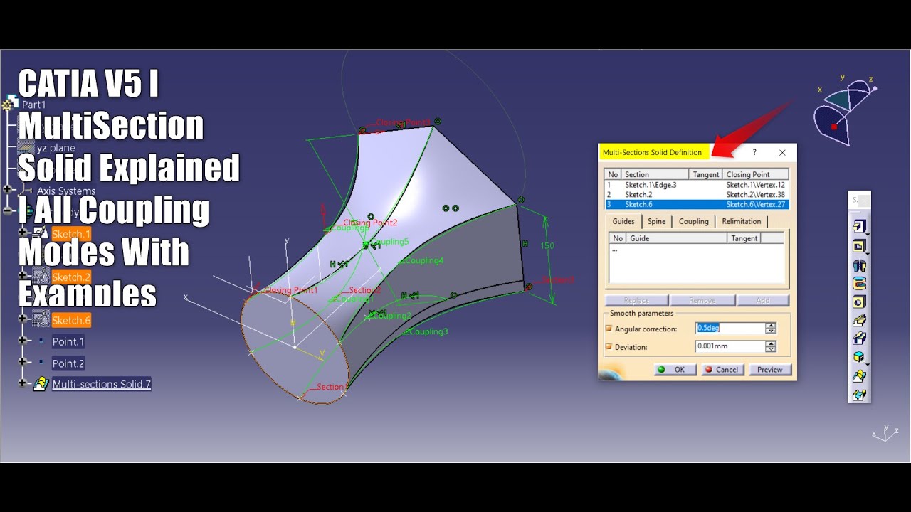 Catia V5 I Многосекционное твердое тело I Режимы соединения I Три профиля I Подробное объяснение